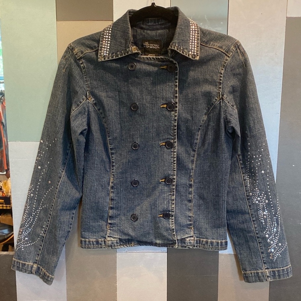 Vintage Y2K Rhinestone Embellished Cropped Denim Jean Jacket
